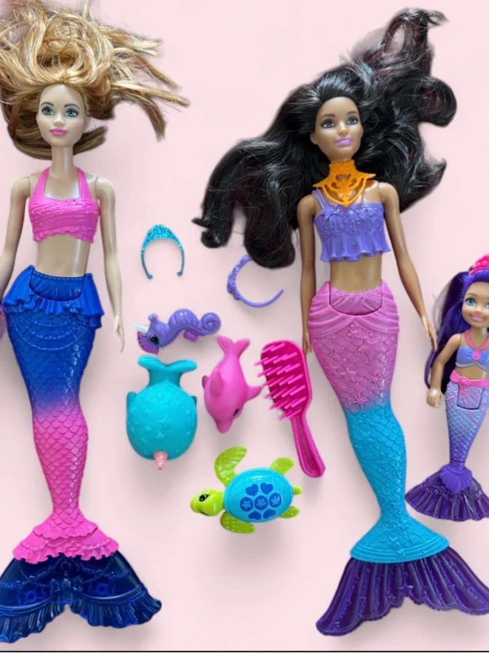 Lot of 4 Mermaid Fashion Dolls Articulated Sea Life Animal Figures Accessories